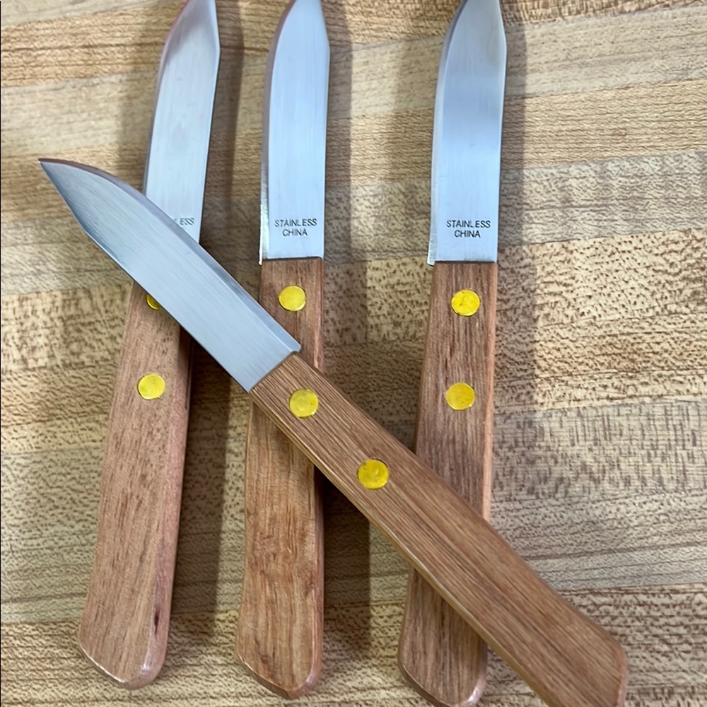 Set of Four Stainless Steel Knives with Wooden Handles - Picture 5 of 5